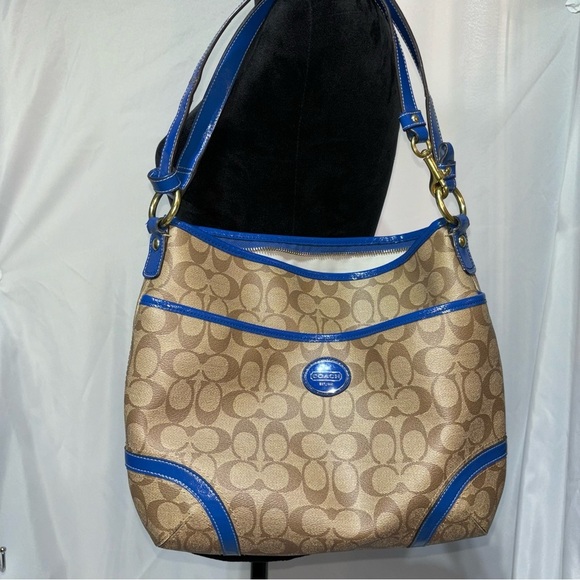 COACH Signature Blue Peyton Conv Coated Canvas Hobo Shoulder Bag F19823 - Picture 1 of 15
